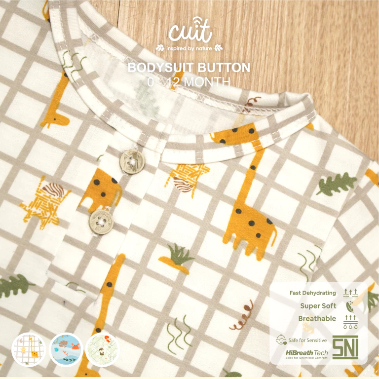 KINTAKUN BABY X CUIT Baby Bodysuit Button Motif Character 0-12 Bulan